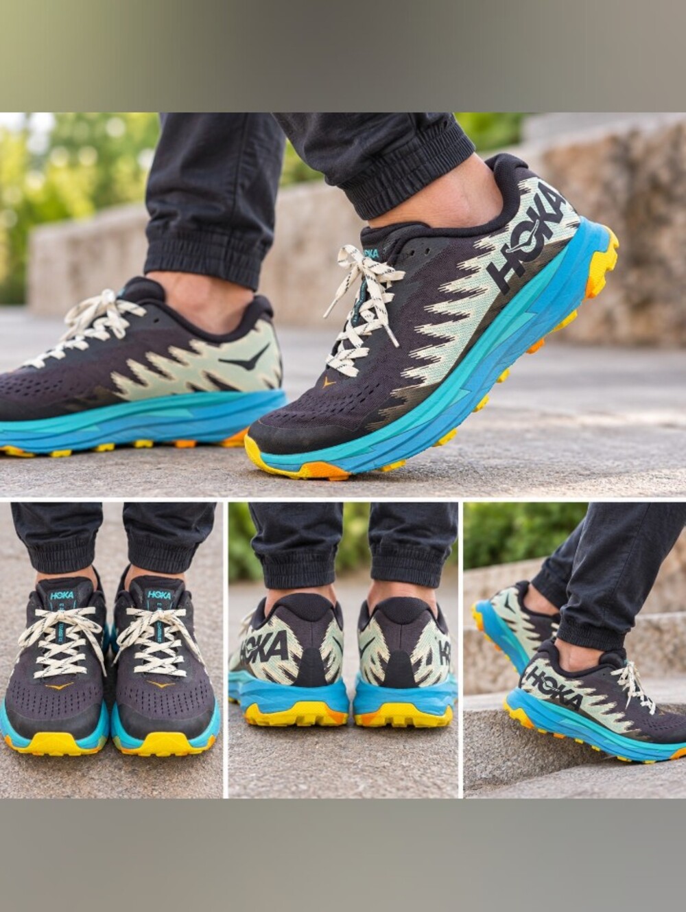 HOKA Torrent 3 Men's Size 7D Trail Running Shoes Black Blue Yellow